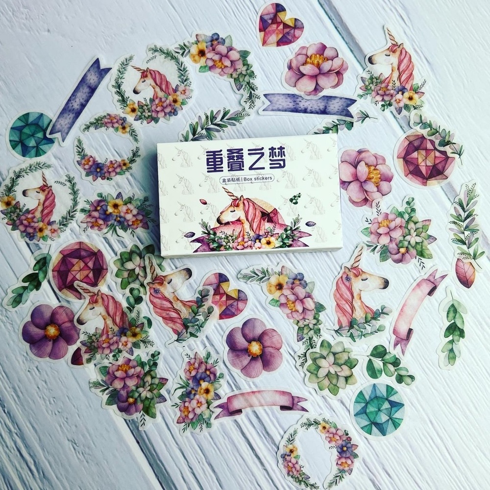 Dreamy Fairytale, Pastel Unicorns Adorned With Flowers, 40 Stickers, 1 Repeat - Picture 12 of 13